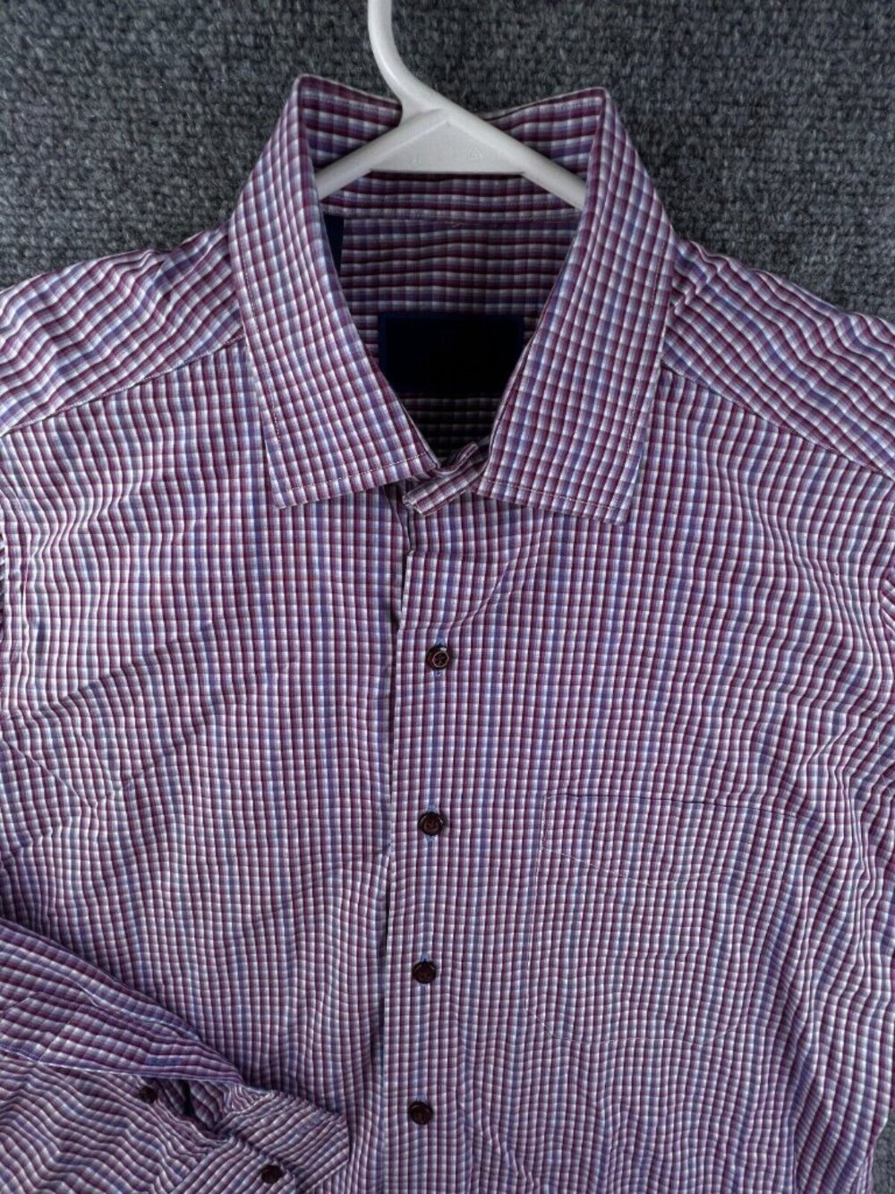 David Donahue Men’s Long Sleeve Button Up Shirt Medium Purple White Blue Check